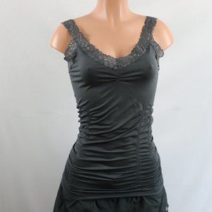 Kismet Womens Size L Grey Tank Top With Lace Trim